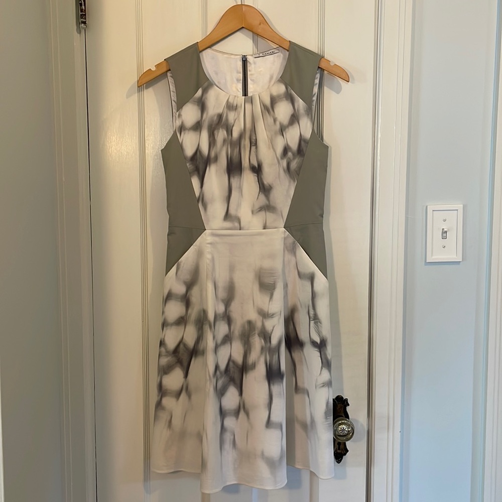 Professional grey and white tahari dress